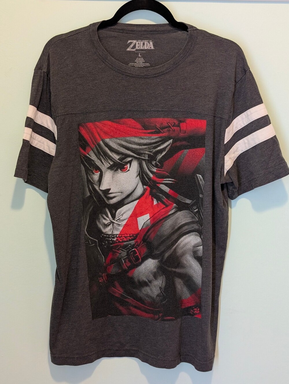 The Shadow Collection Legend Of Zelda Link Quest Gray, Red and White T-Shirt